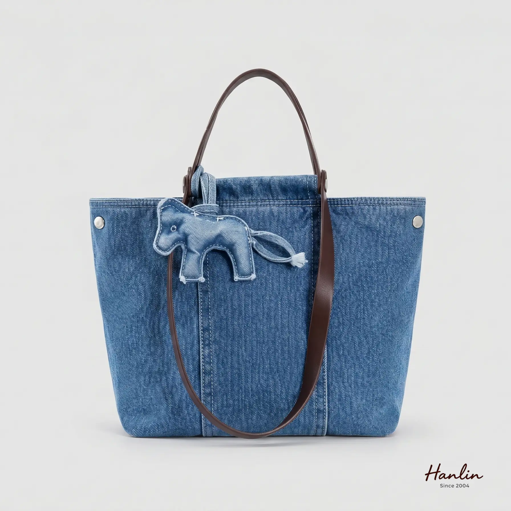 Denim Tote Bag with Horse Charm