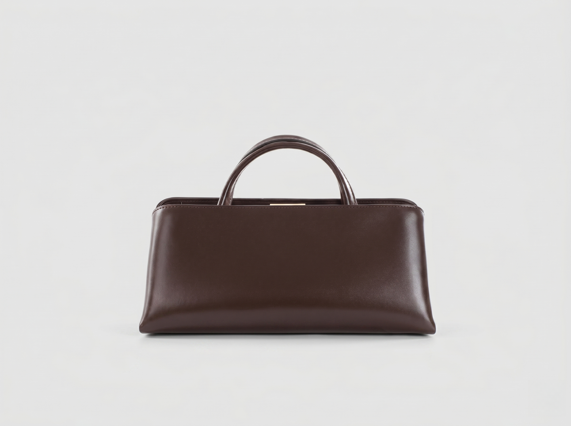 Brown minimalist top handle structured handbag