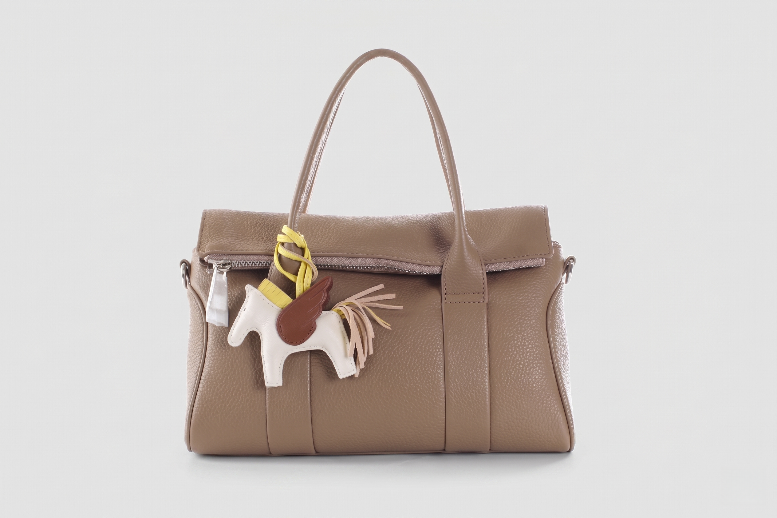 Taupe Leather Top Handle Tote Bag