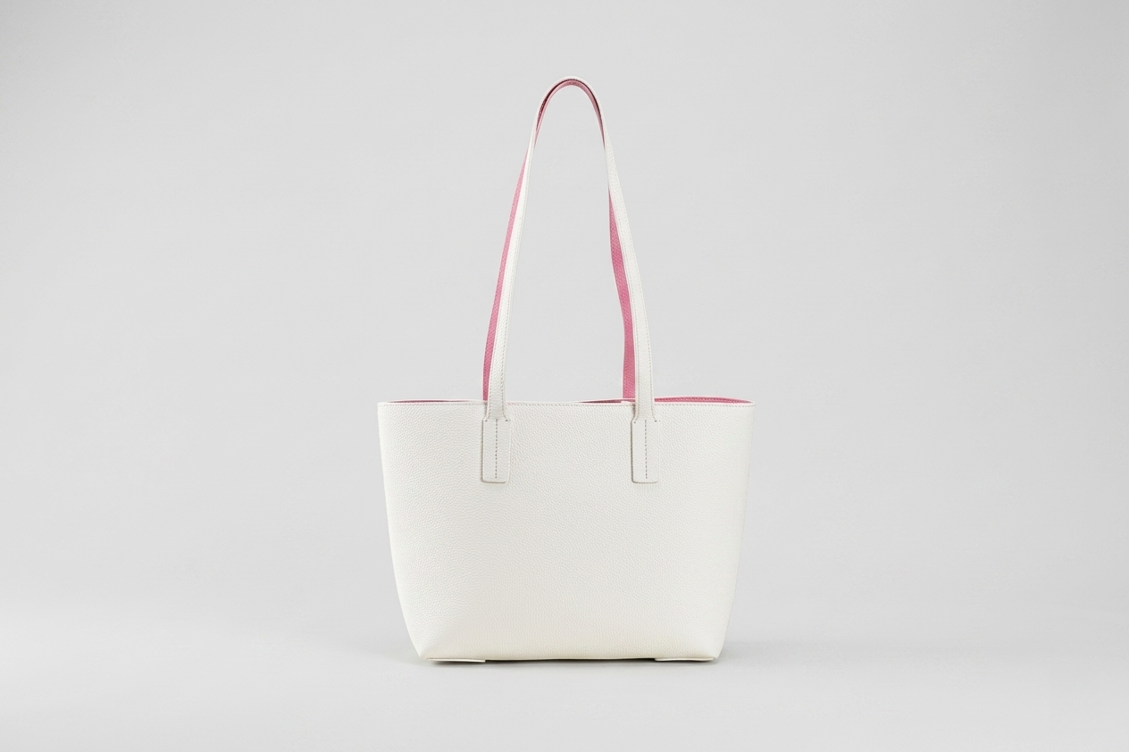White Leather Tote Bag with Long Handles