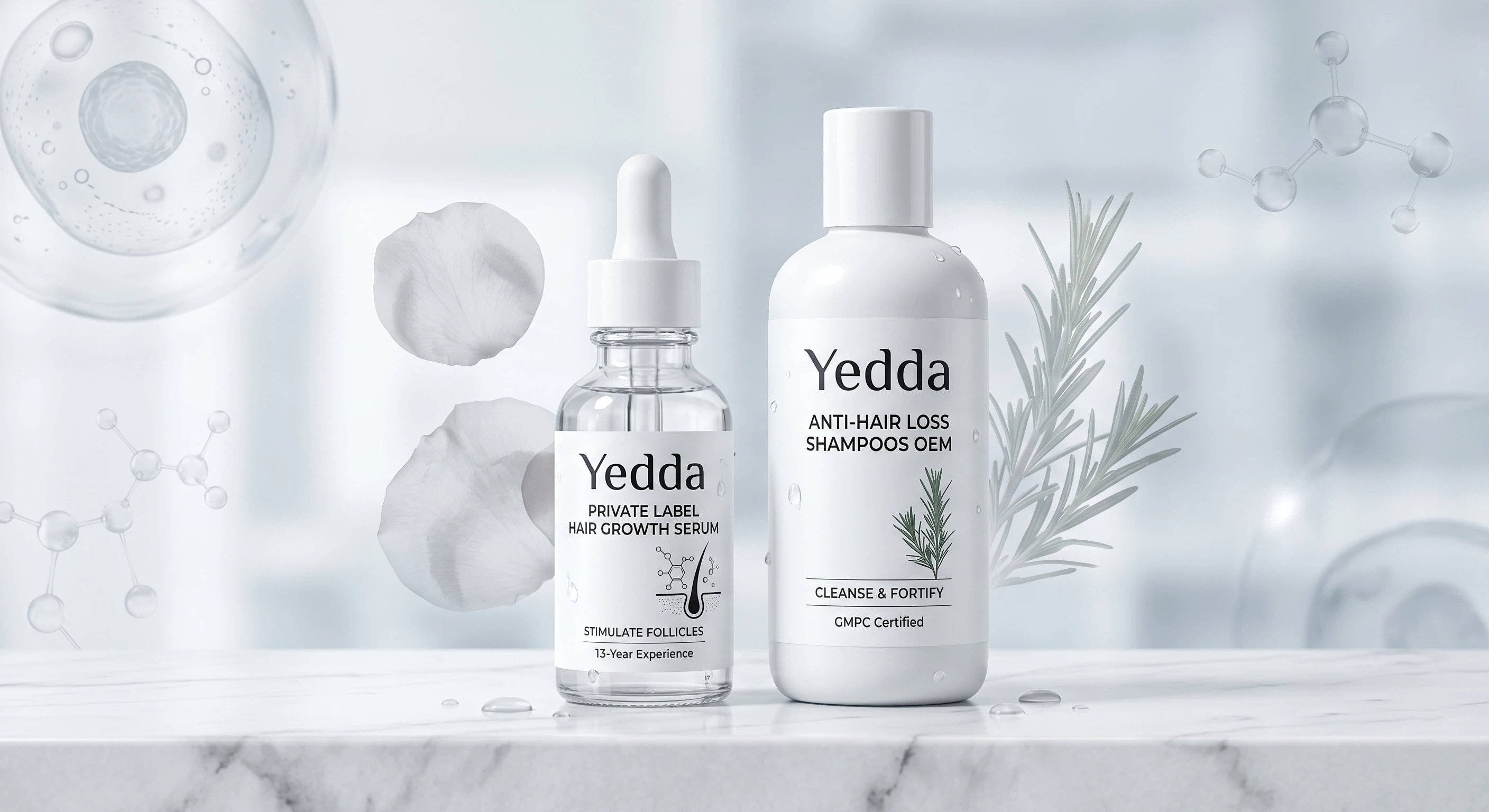 Scientific private label hair growth serum and anti-hair loss shampoo OEM product range