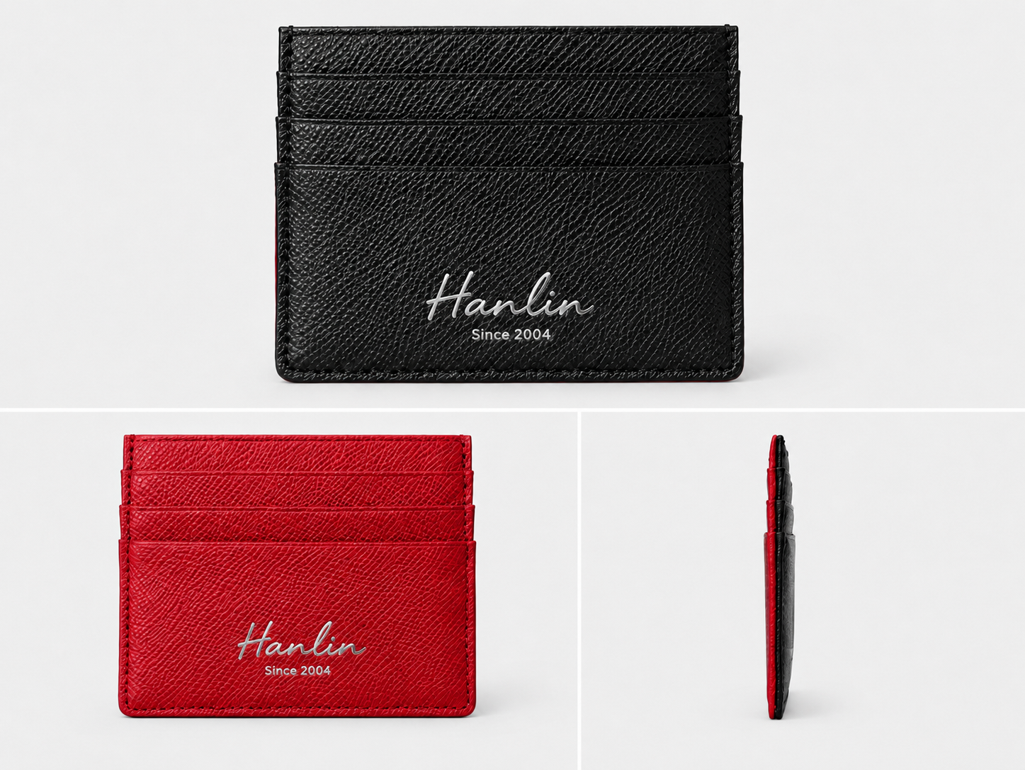 Black and red slim leather card holder wallet