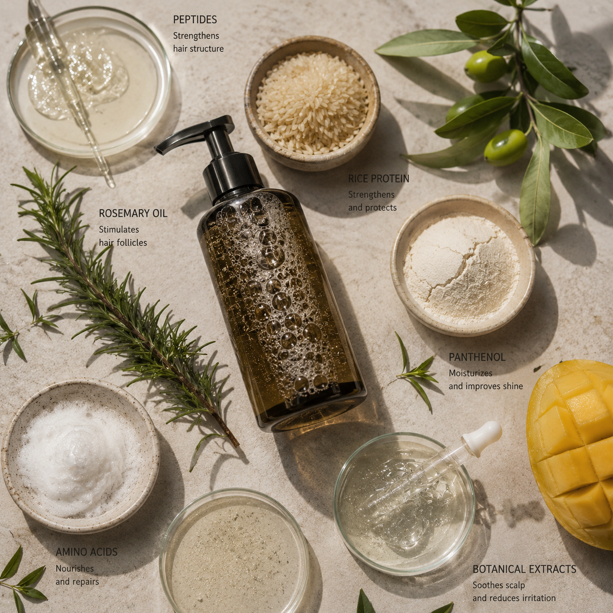 Pruebas de ingredientes de champú e investigación de fórmulas cosméticas.