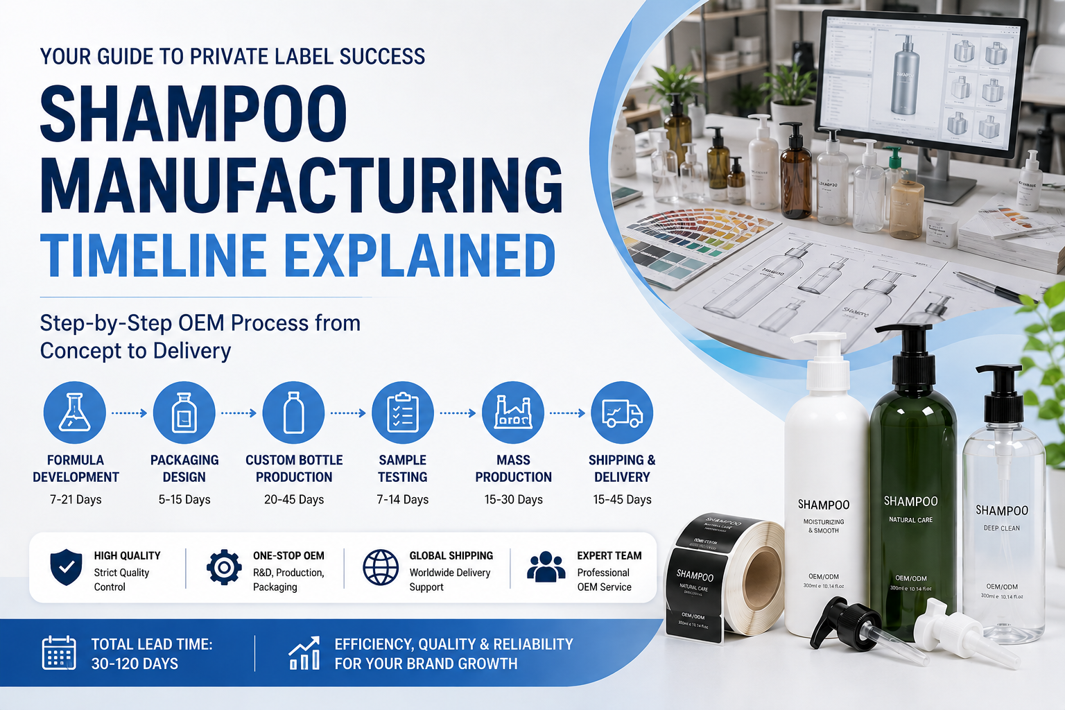 Cronograma de fabricación de champú explicado: ¿Cuánto tiempo tarda la producción OEM? - Related blog article about hair care and cosmetic manufacturing