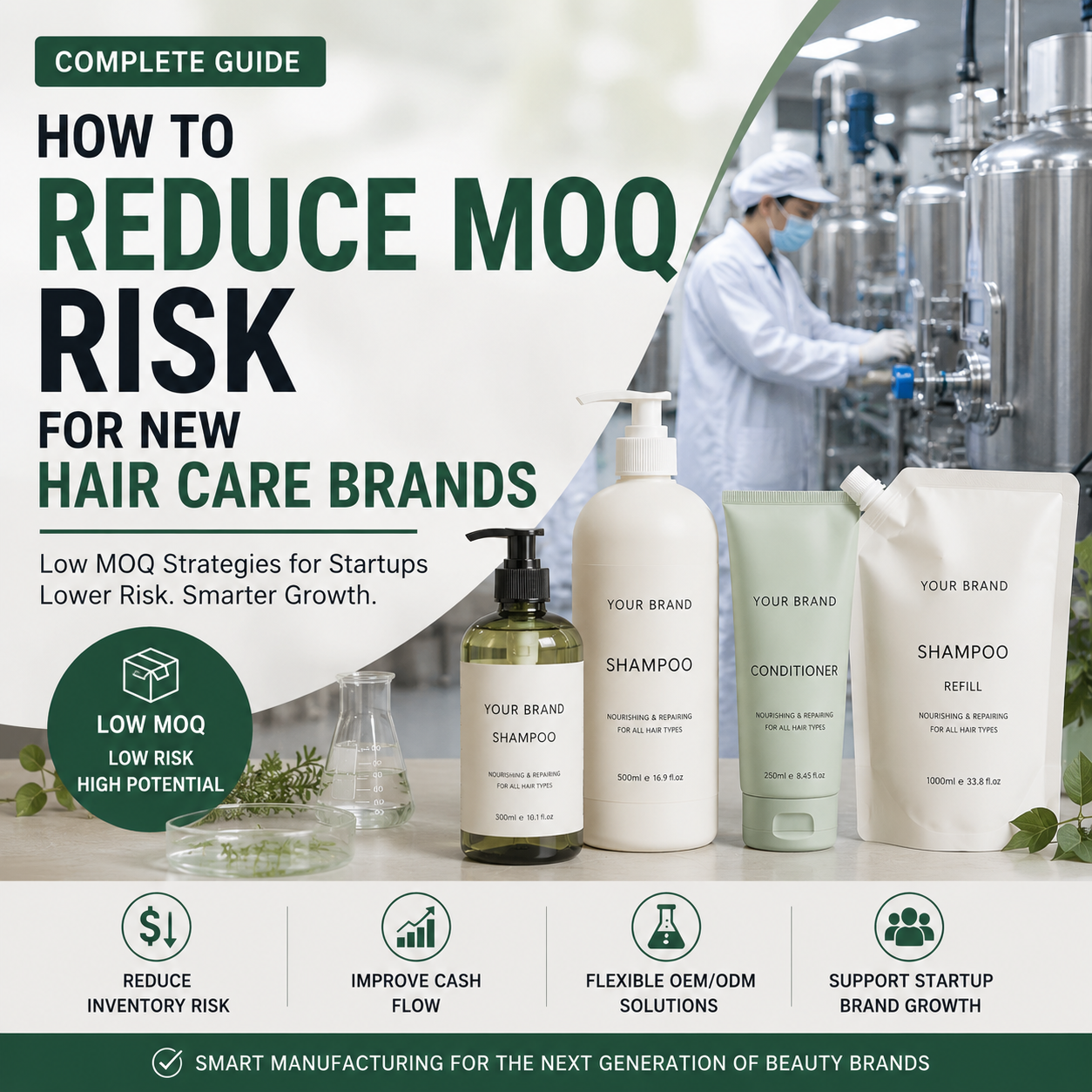 Cómo reducir el riesgo de MOQ para nuevas marcas de cuidado capilar: Estrategias de bajo MOQ para empresas emergentes de cuidado capilar - Related blog article about hair care and cosmetic manufacturing