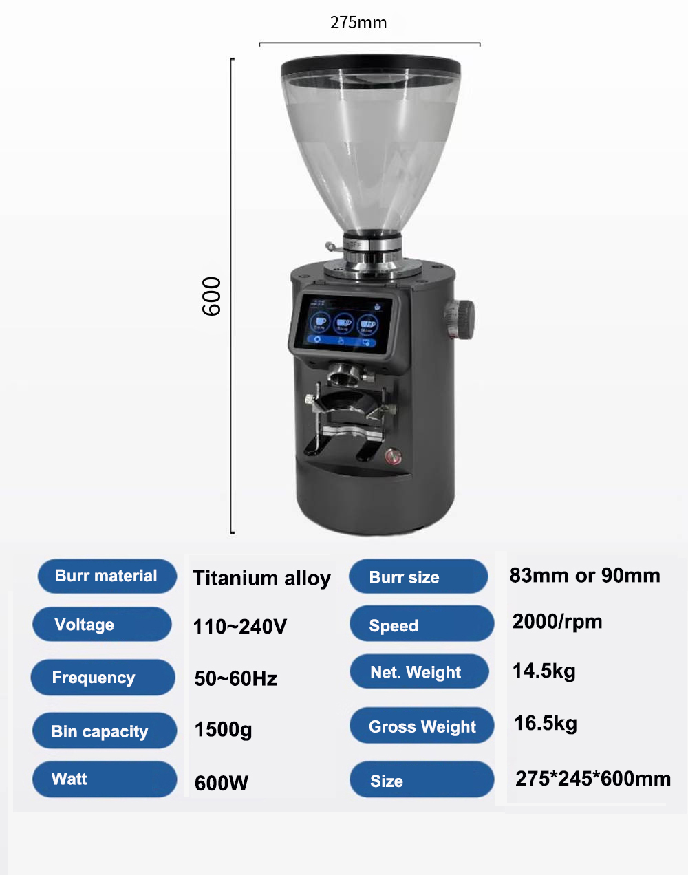 ZL201 83mm or 90mm burr coffee grinder