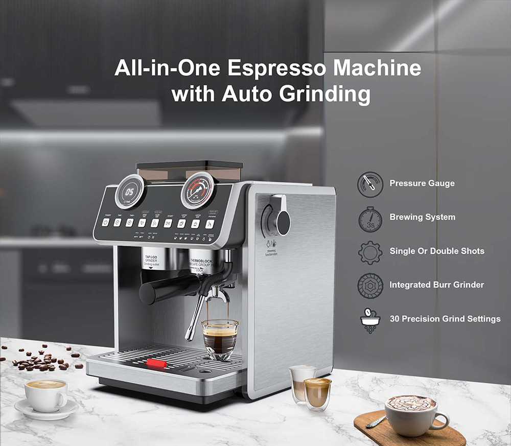 Intergrated coffee machine with built-in grinder