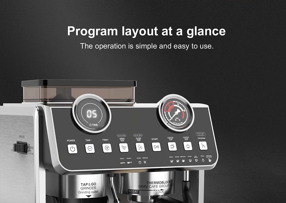 Intergrated coffee machine with built-in grinder