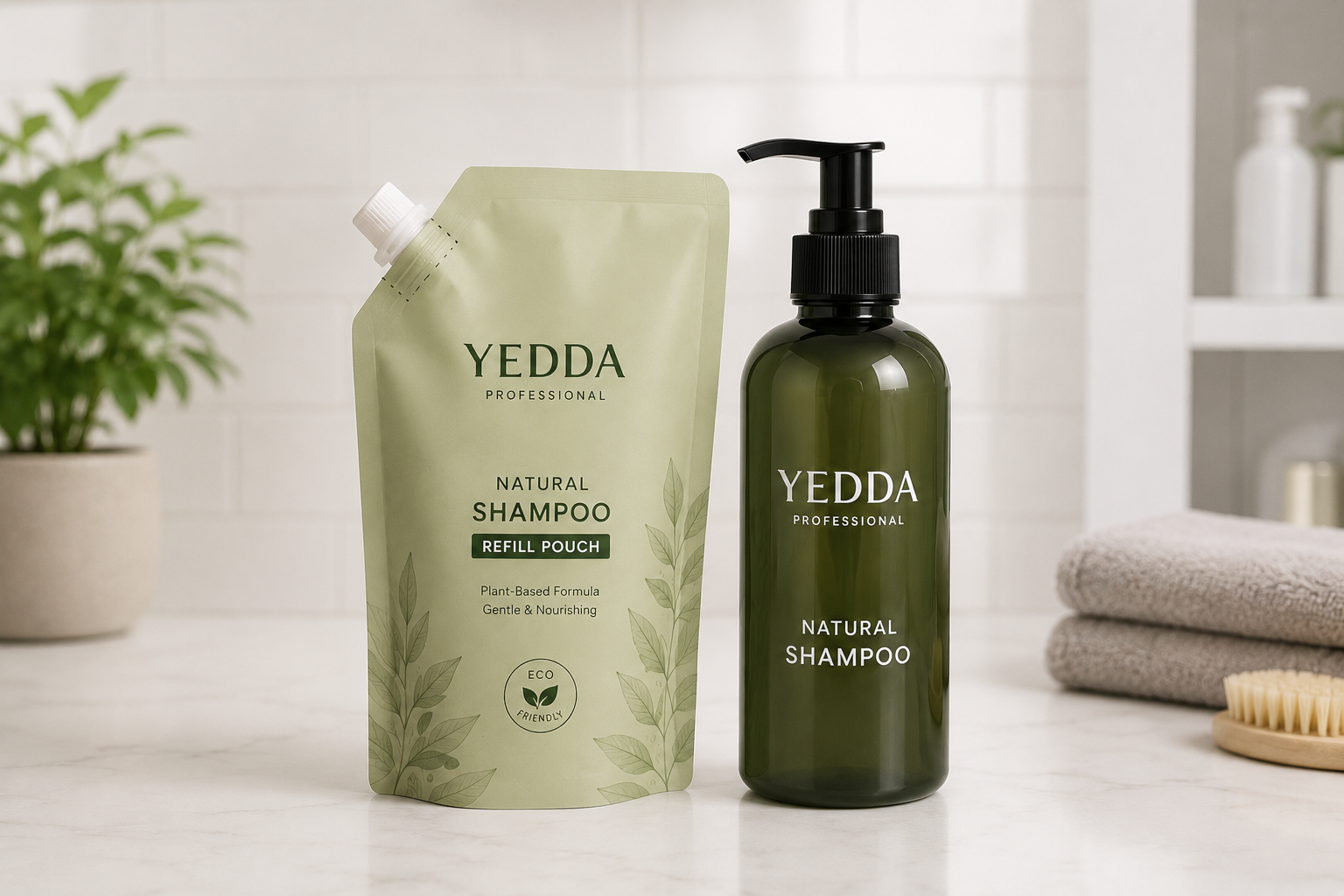 Supplemental shampoo bags for sustainable hair care packaging.