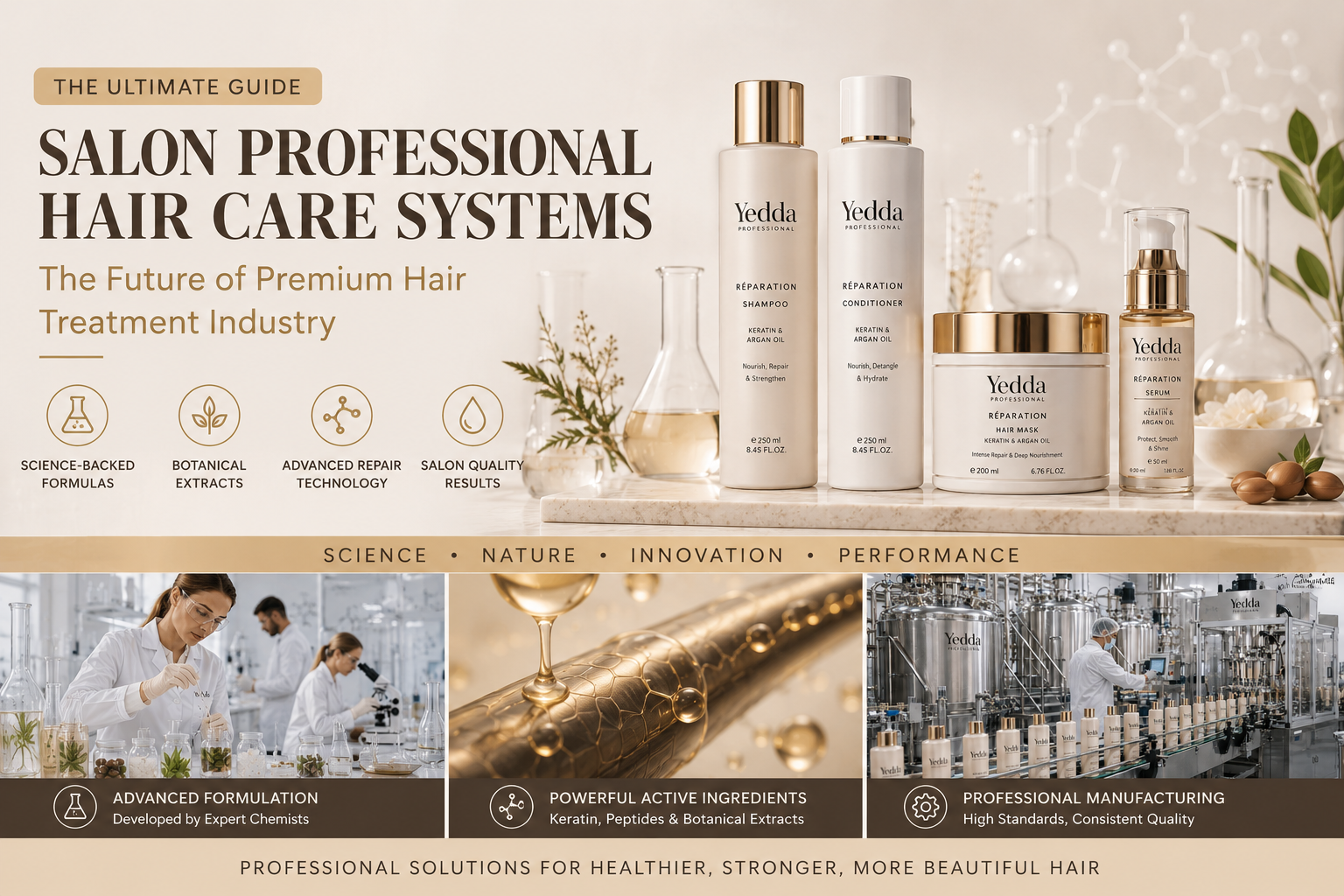 サロン向けプロフェッショナルヘアケアシステム:プレミアムヘアトリートメント業界の未来 - Blog article cover image about hair care and cosmetic manufacturing