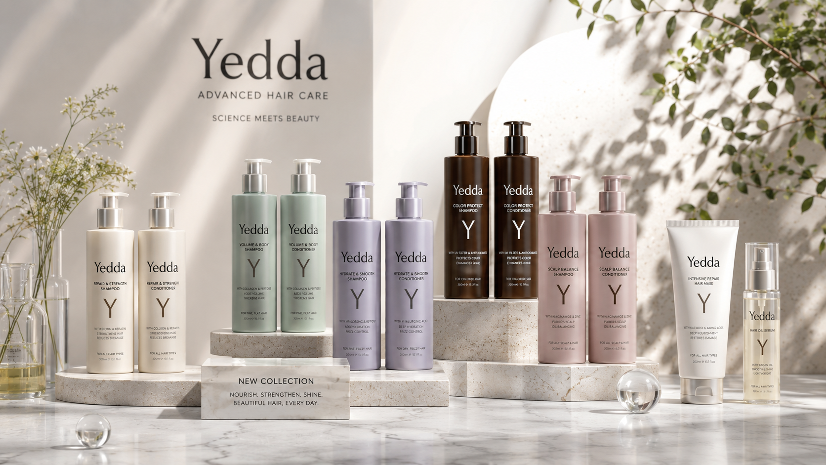 Hair care brand product launch lineup display