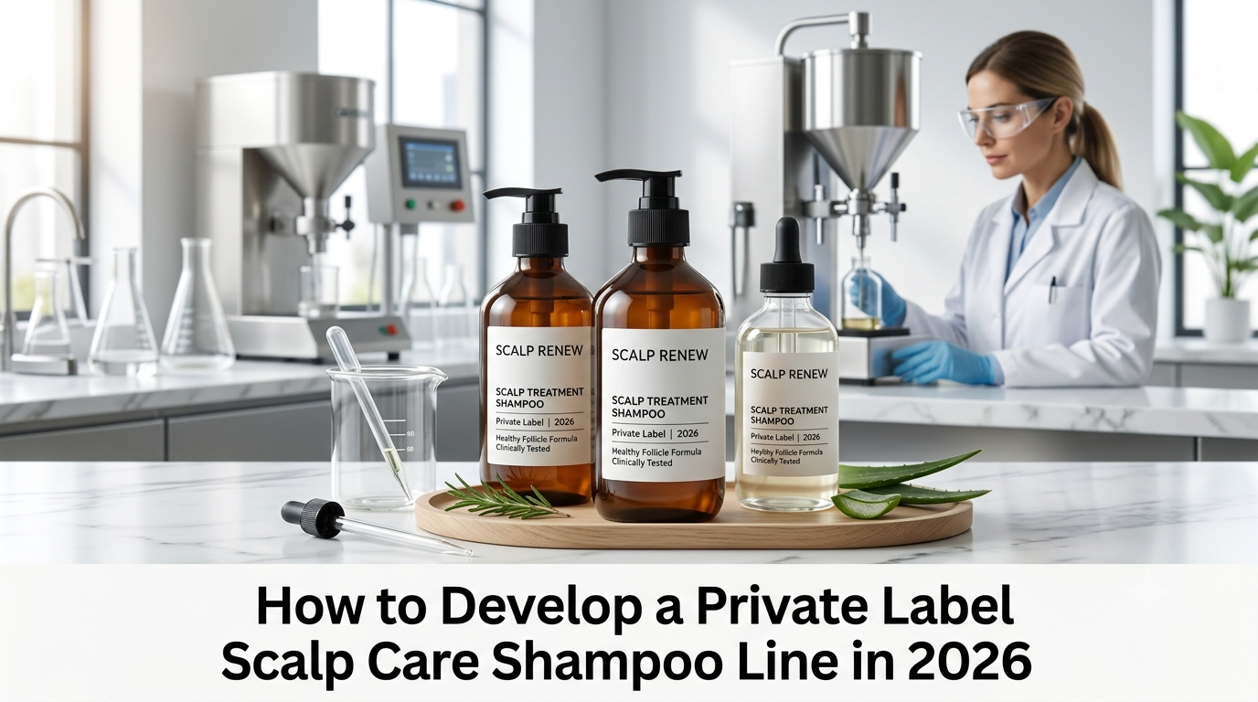 2026年にプレミアムプライベートブランドの頭皮ケアシャンプーラインを開発する方法 - Blog article cover image about hair care and cosmetic manufacturing
