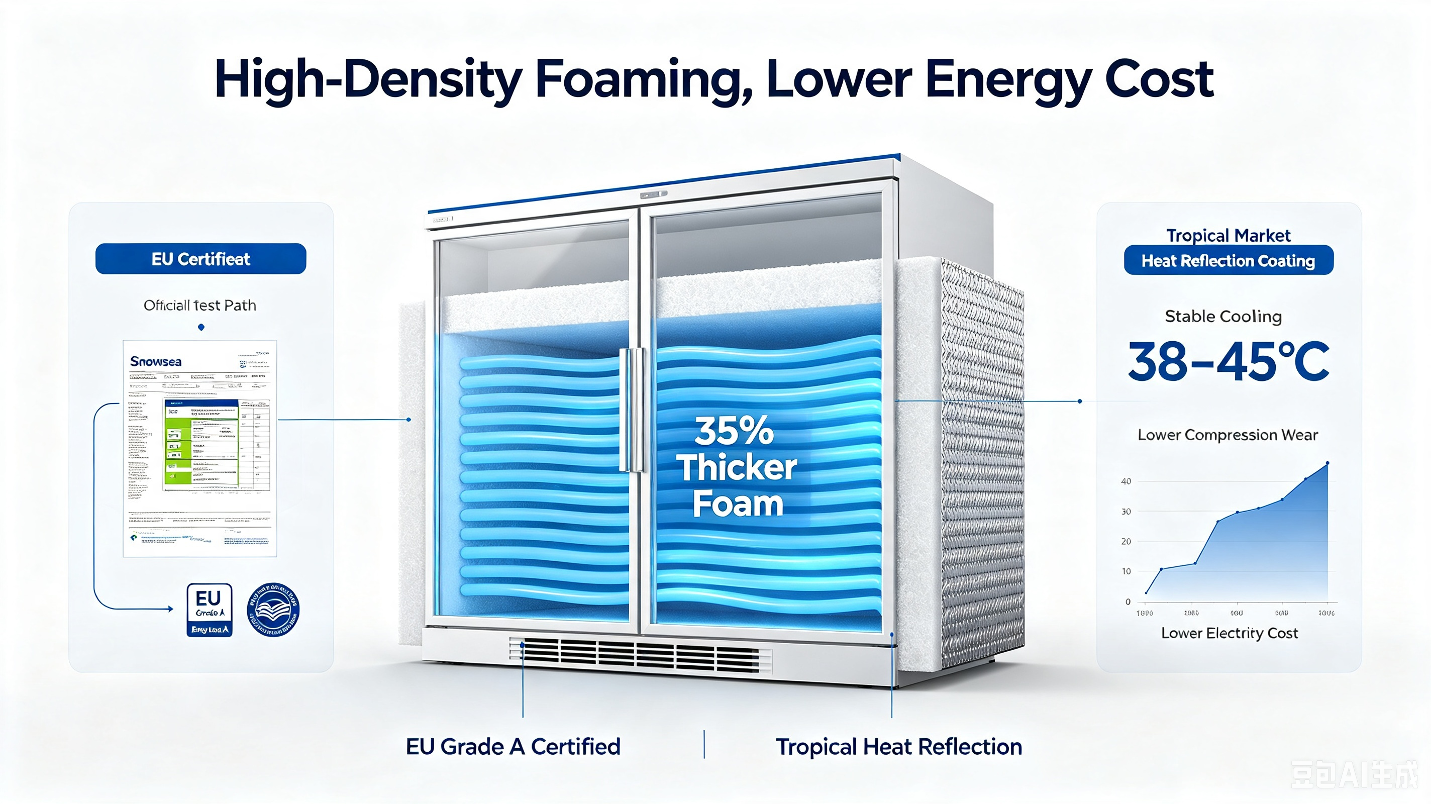 EU Energy Label Grade A Optimized Heat Insulation Foam – Low Power Consumption for European Long-Term Store Operation