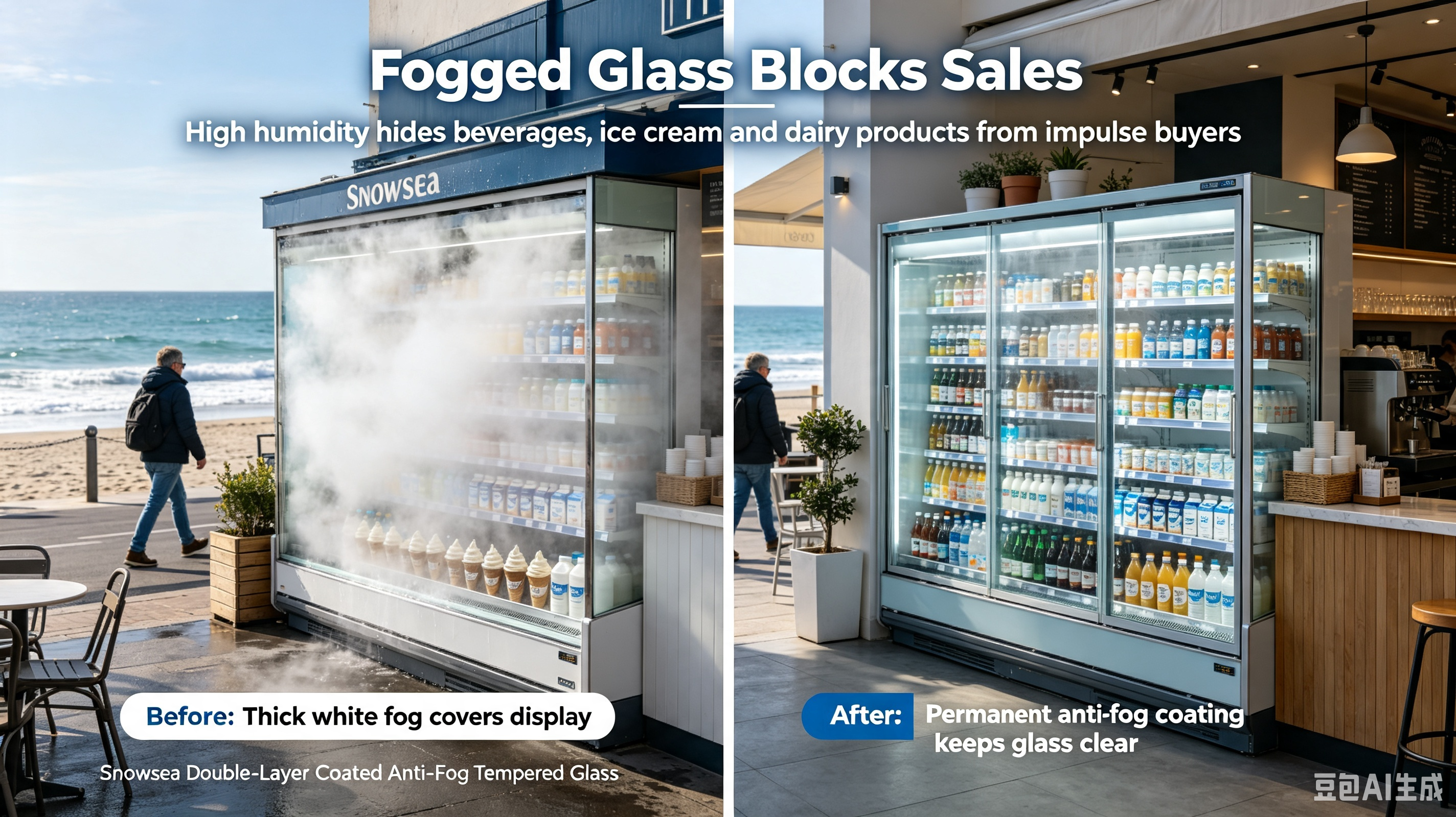 All-Weather Anti-Fog Transparent Glass Door – Clear Display for European High-Humidity & Tropical Rainy Season Shops