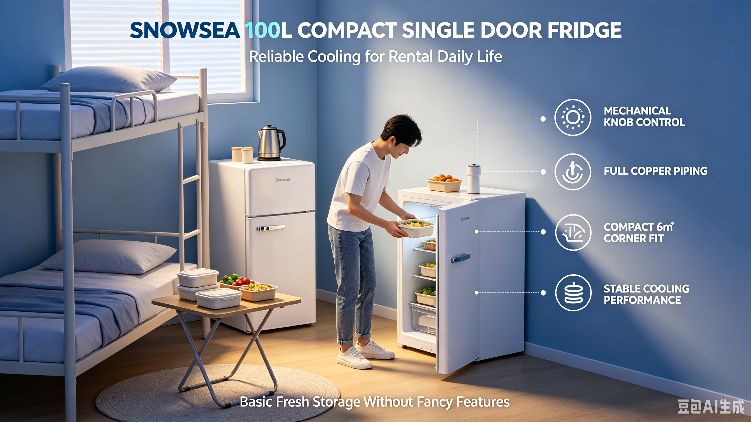 Small Single Door Rental Fridge – Easy Move for Young Tenants, 100L Just Right for One