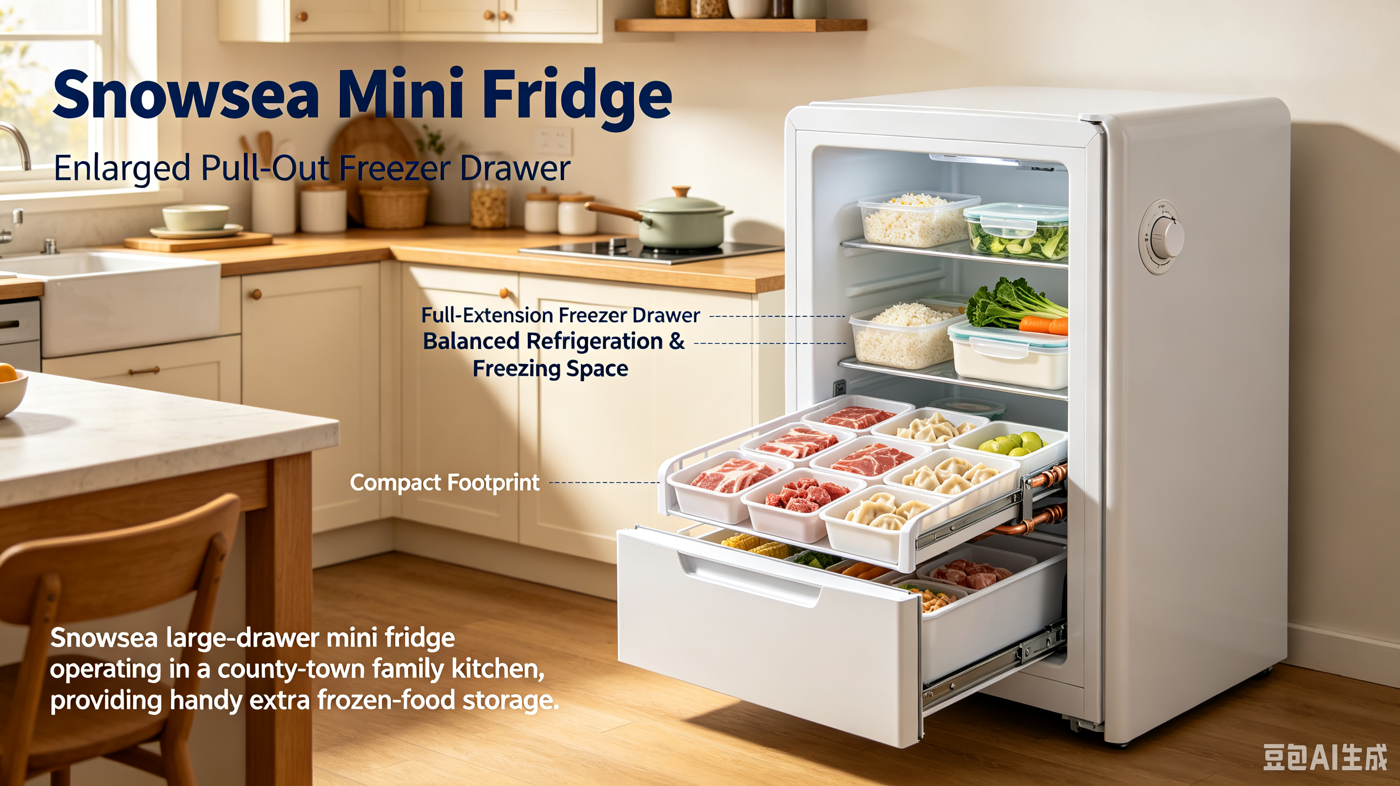 Large‑Capacity Freezer Drawer Mini Fridge – Store Leftovers & Meat for County Dwellers & Shared Renters