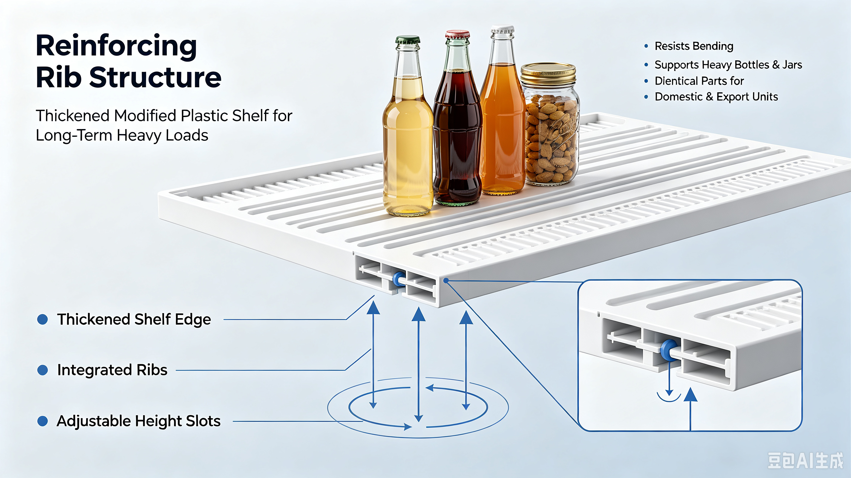 Alt=“Side comparison: Snowsea thick reinforced shelf vs bent thin original shelf from generic low‑cost compact fridge under heavy weight”