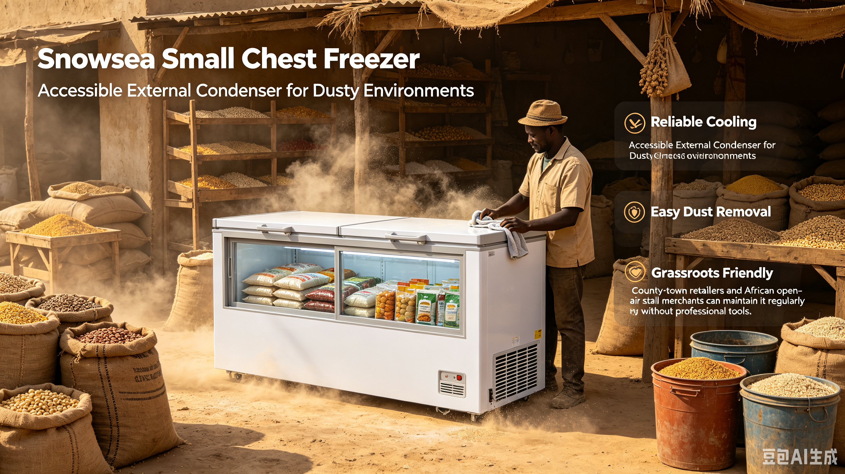 External Condenser Small Freezer – Easy Dust Cleaning for Dusty County Shops & African Markets