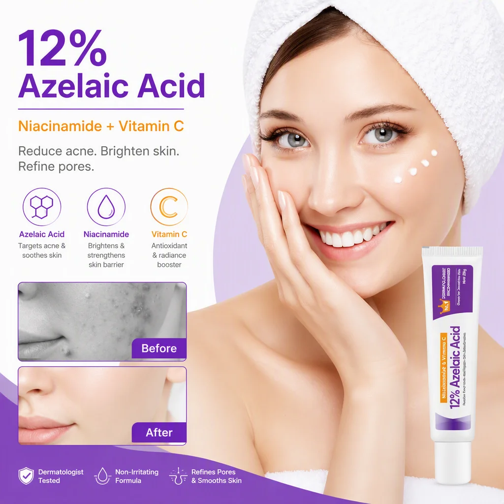 Azelaic Acid 12% Niacinamide Glycerin Gel Remove Acne Scars Soothes Skin and Reduces Acne Scars Improves Skin Tone Balance