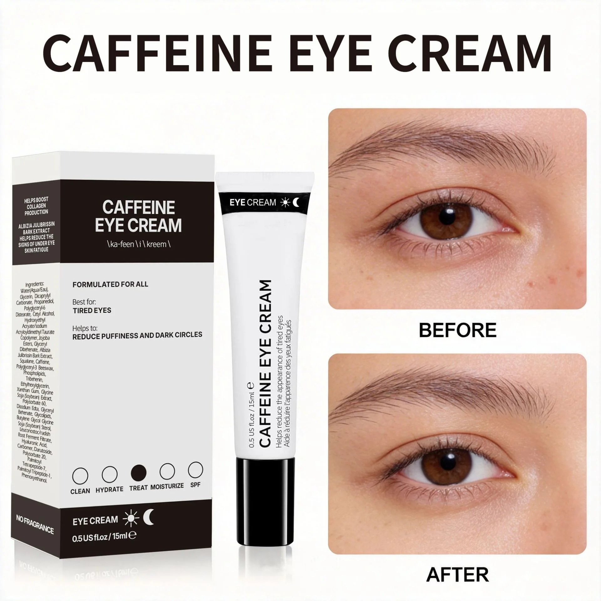 Dark Circle Eye Cream Day Cream Night Cream Eye Serum Caffeine 15ml for Women Daily Moisturizing Home Use