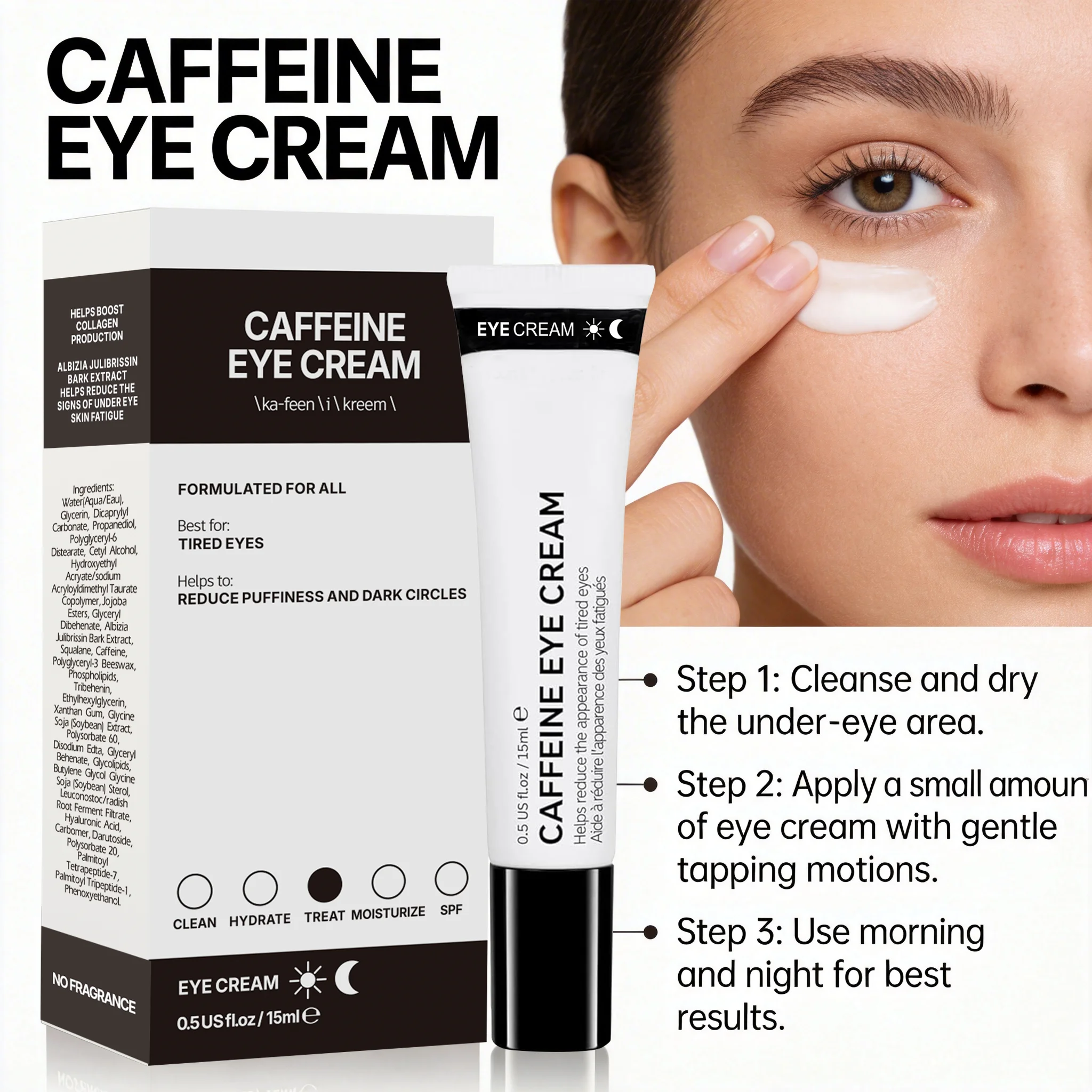 Dark Circle Eye Cream Day Cream Night Cream Eye Serum Caffeine 15ml for Women Daily Moisturizing Home Use