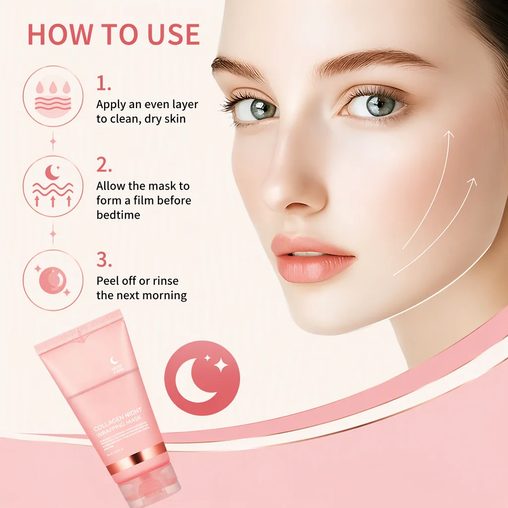Facial Mask Collagen Night Wrapping Mask Peel-Off Face Care for Dry Skin Moisturizing