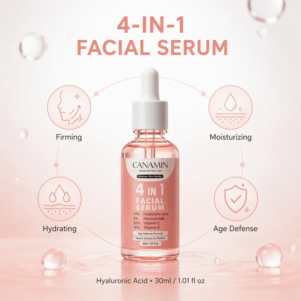 Exclusive 4-in-1 Facial Serum with Hyaluronic Acid Firming Moisturizing Hydrating & Age Defense for Face