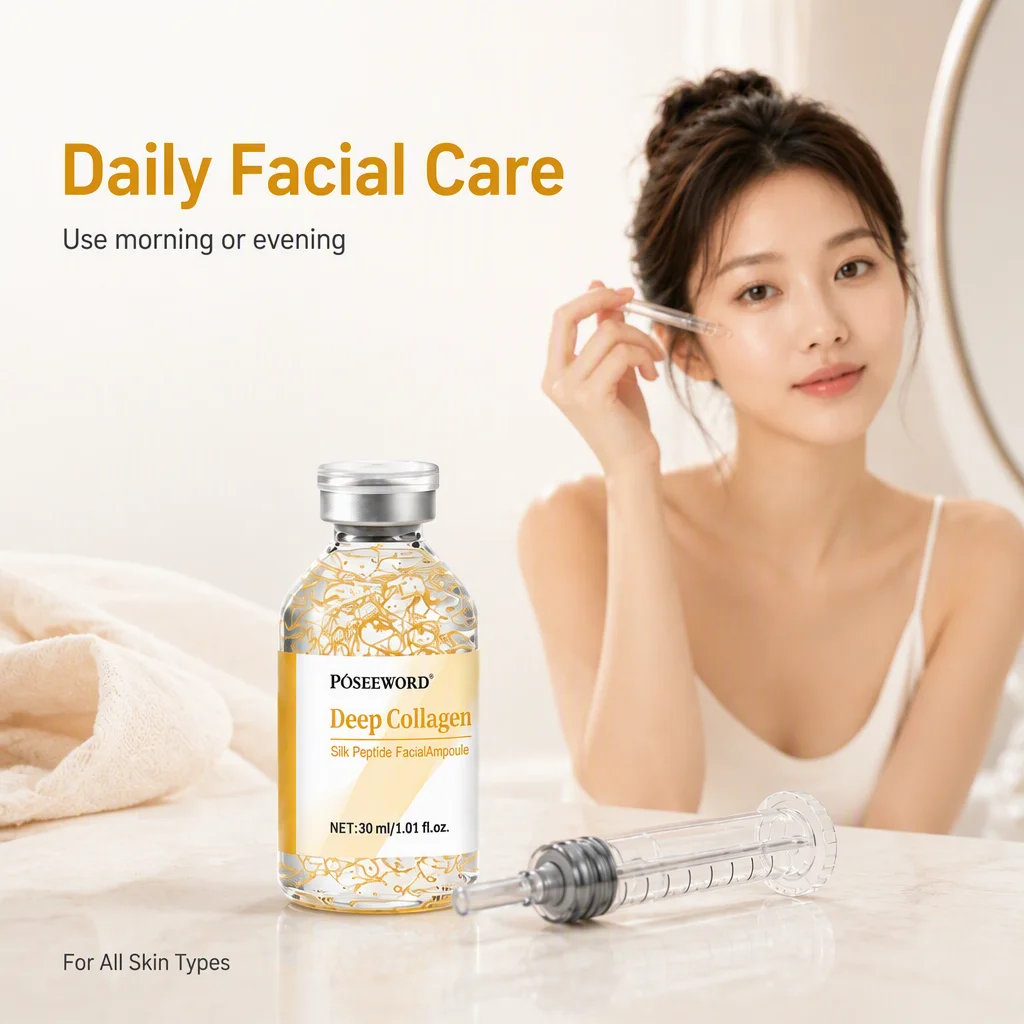 Deep Collagen Silk Peptide Facial Ampoule Hydrating Firming Brightening Fast-Absorbing Serum for Daily Skin Care All Skin Types