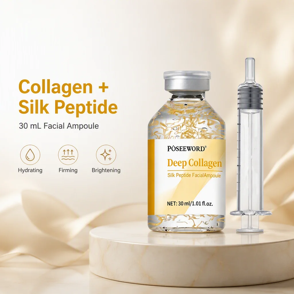 Deep Collagen Silk Peptide Facial Ampoule Hydrating Firming Brightening Fast-Absorbing Serum for Daily Skin Care All Skin Types