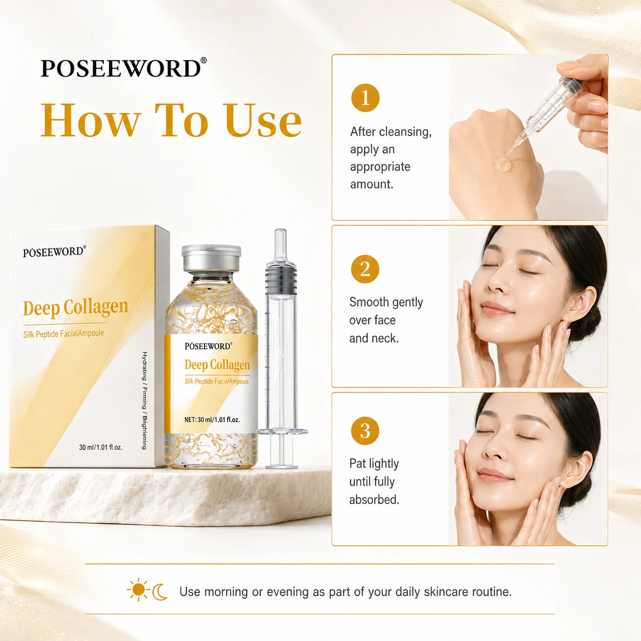 Deep Collagen Silk Peptide Facial Ampoule Hydrating Firming Brightening Fast-Absorbing Serum for Daily Skin Care All Skin Types
