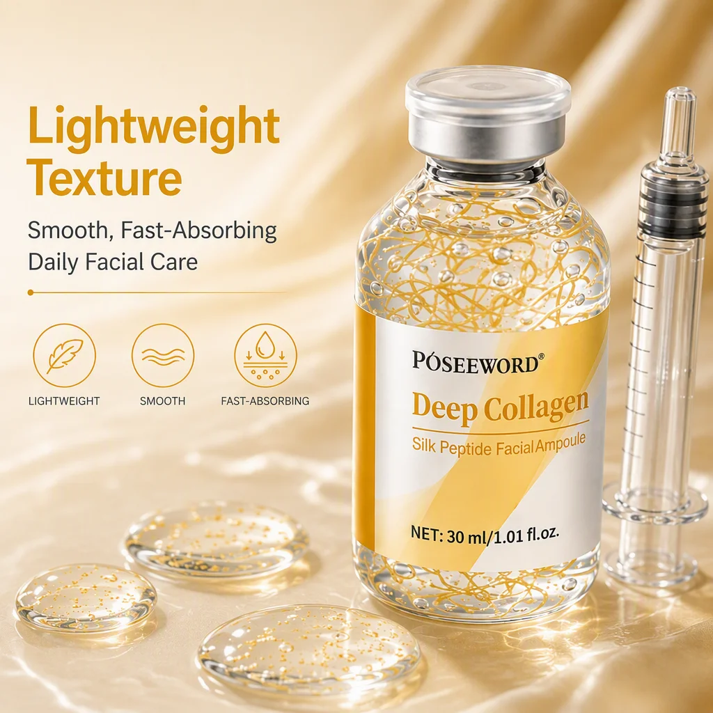 Deep Collagen Silk Peptide Facial Ampoule Hydrating Firming Brightening Fast-Absorbing Serum for Daily Skin Care All Skin Types
