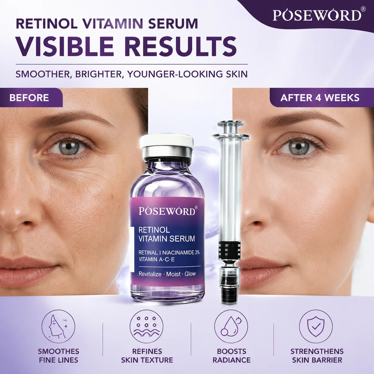 Retinol Niacinamide Anti Aging Face Serum Anti Wrinkle Serum Firming Serum for Repair Brightening Moisturizing 30ml Skin Care
