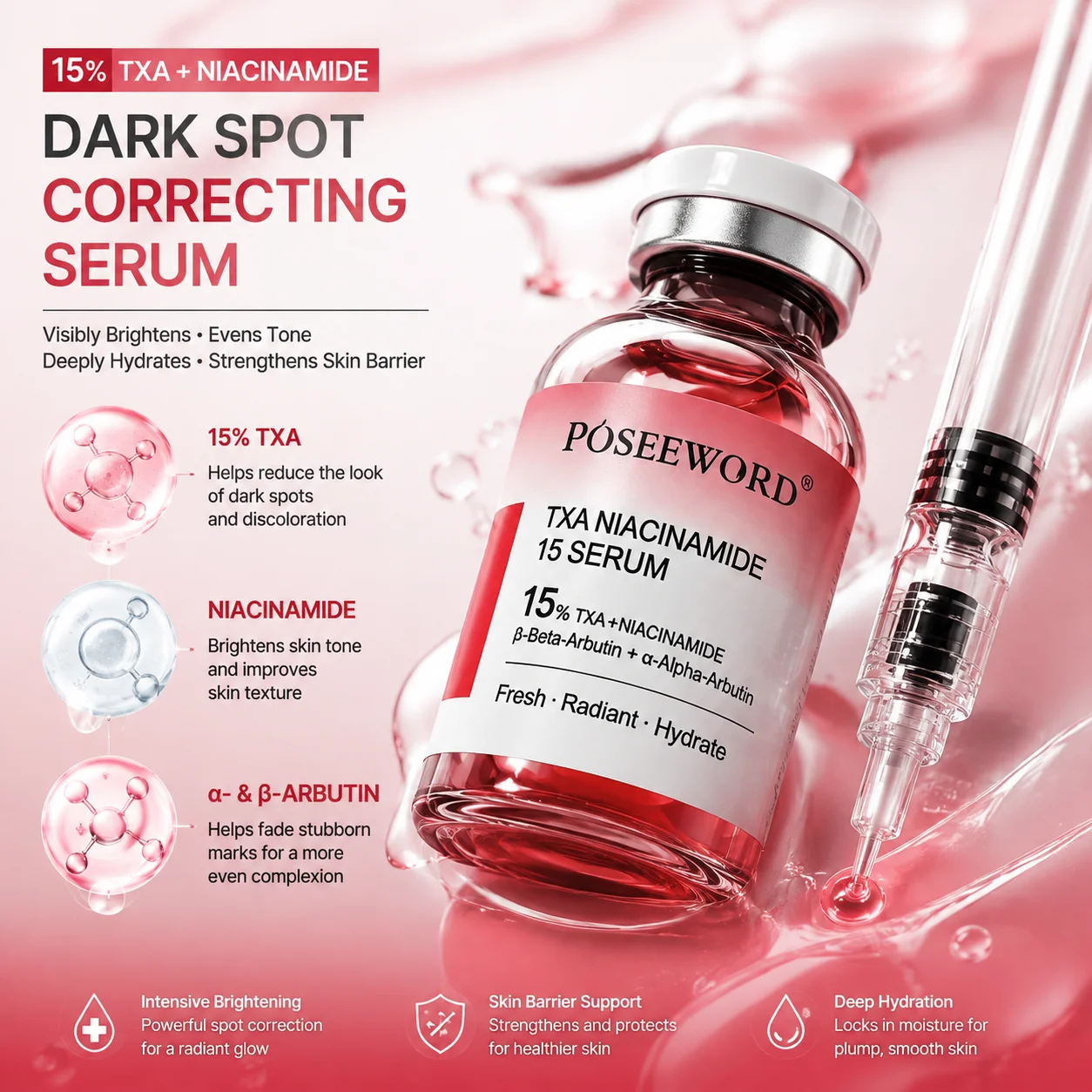 15% TXA Niacinamide Alpha Arbutin Serum Dark Spot Correcting Serum Dark Spot Serum for Fading Pigmentation Brightening 30ml