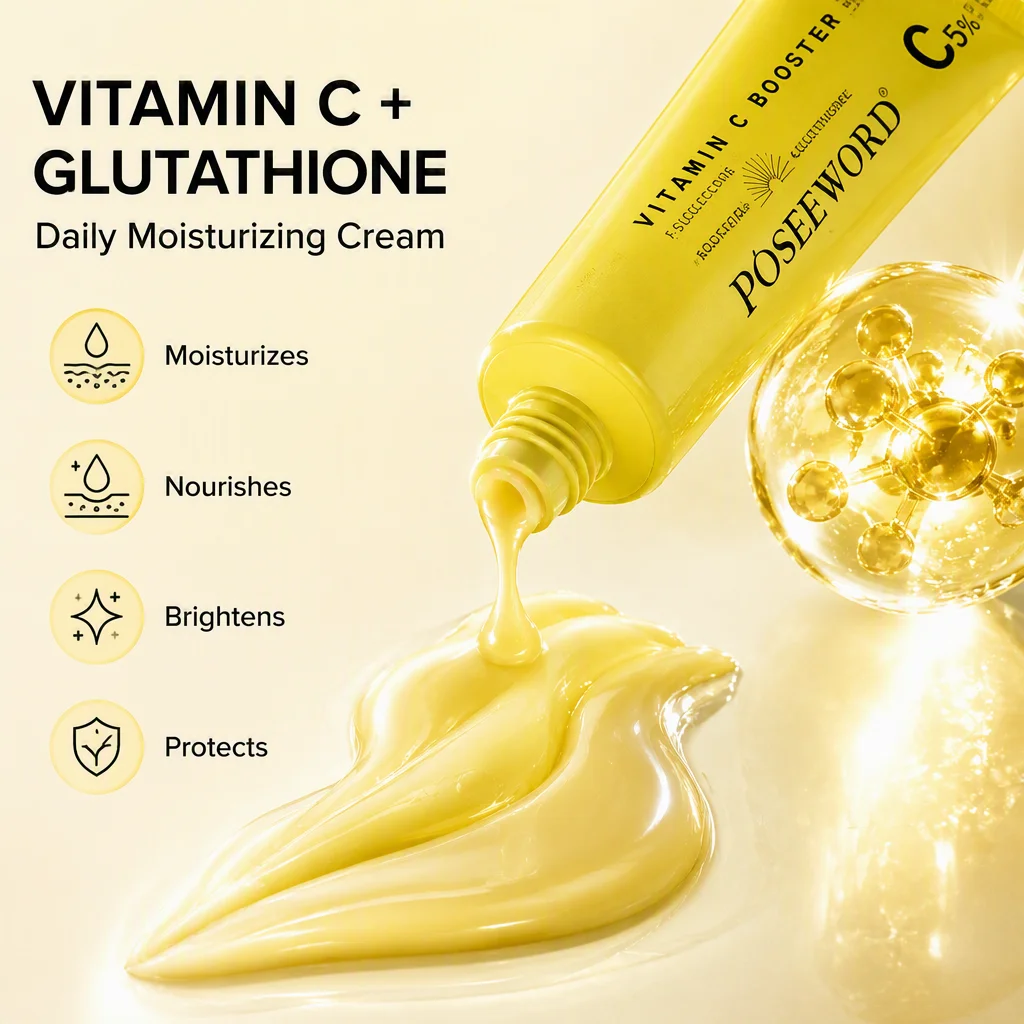 Vitamin C & Glutathione Moisturizing Cream Nourishes Brightens Protects Face & Eyes Soft & Delicate Skin Daily Care