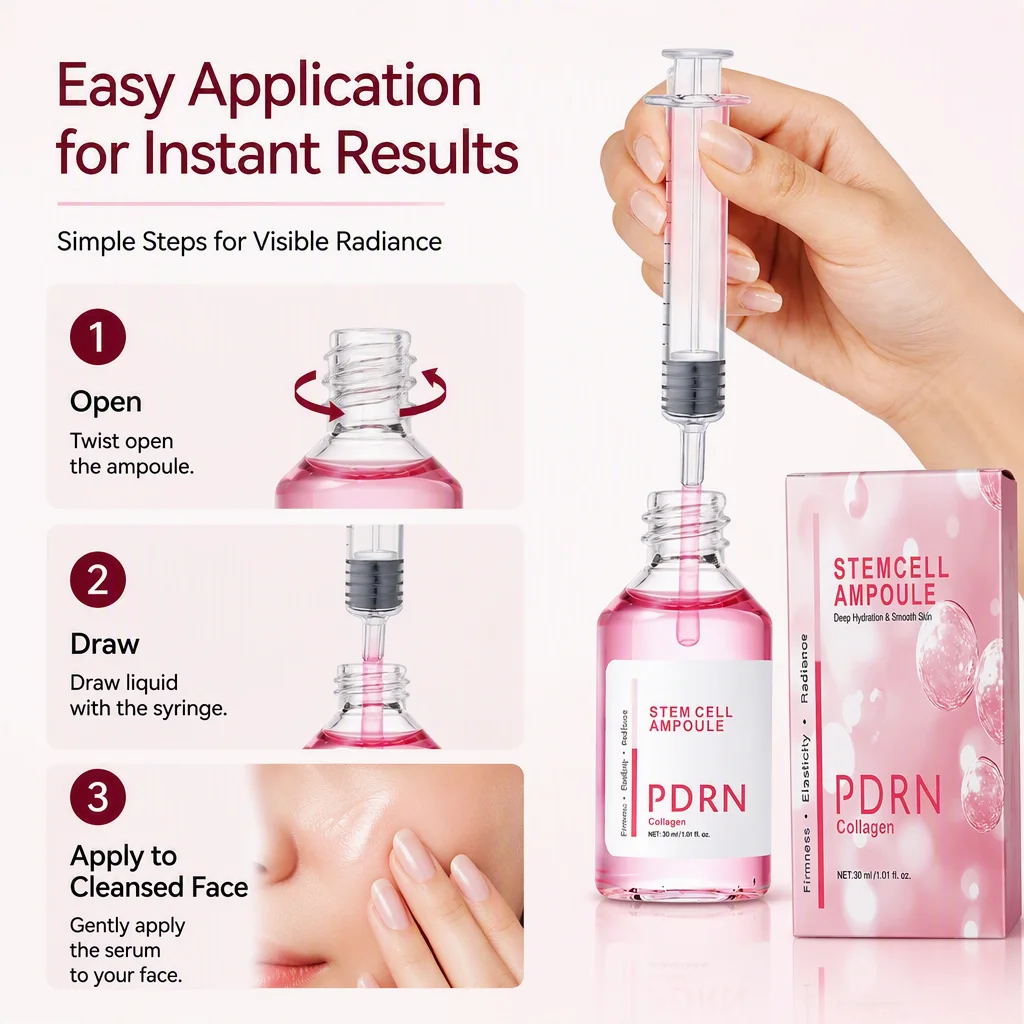 Collagen STEM Cell Serum Moisturizer with Hyaluronic Acid & Vitamin C Anti-Wrinkle 30ml Liquid Face Pink