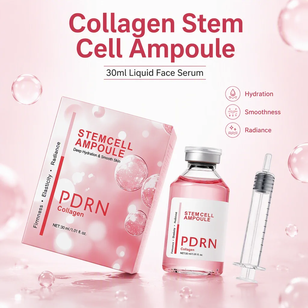 Collagen STEM Cell Serum Moisturizer with Hyaluronic Acid & Vitamin C Anti-Wrinkle 30ml Liquid Face Pink